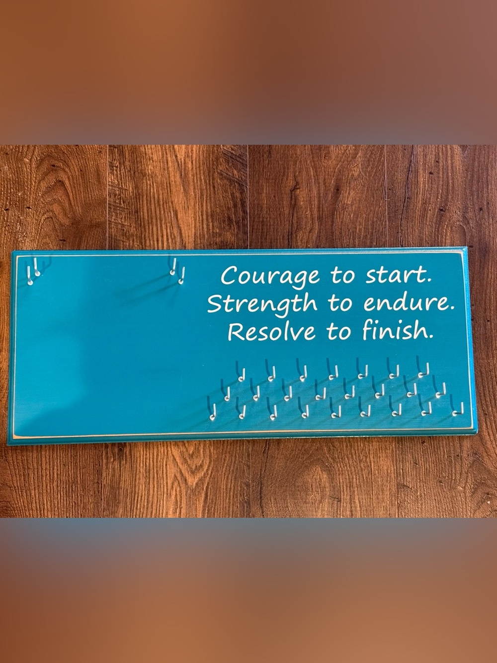 Teal Inspirational Key Rack Wall Sign for Running Bibs and Metals